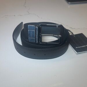 Ermenegildo Zegna Reversible Leather Belt Black & Grey Silver Buckle NWT